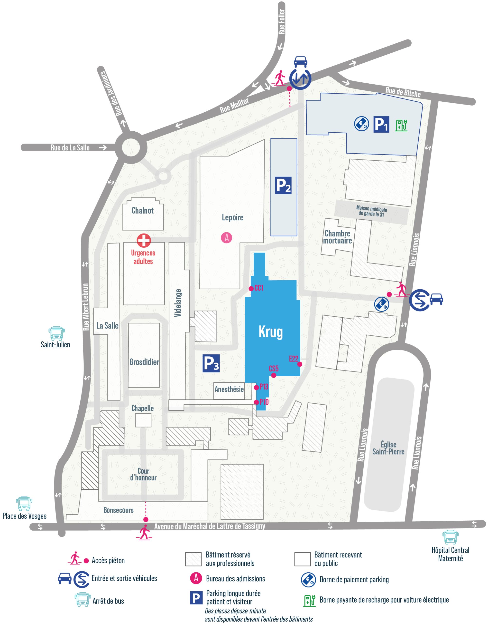 Plan du site — Pavillon Krug – Hôpital Central