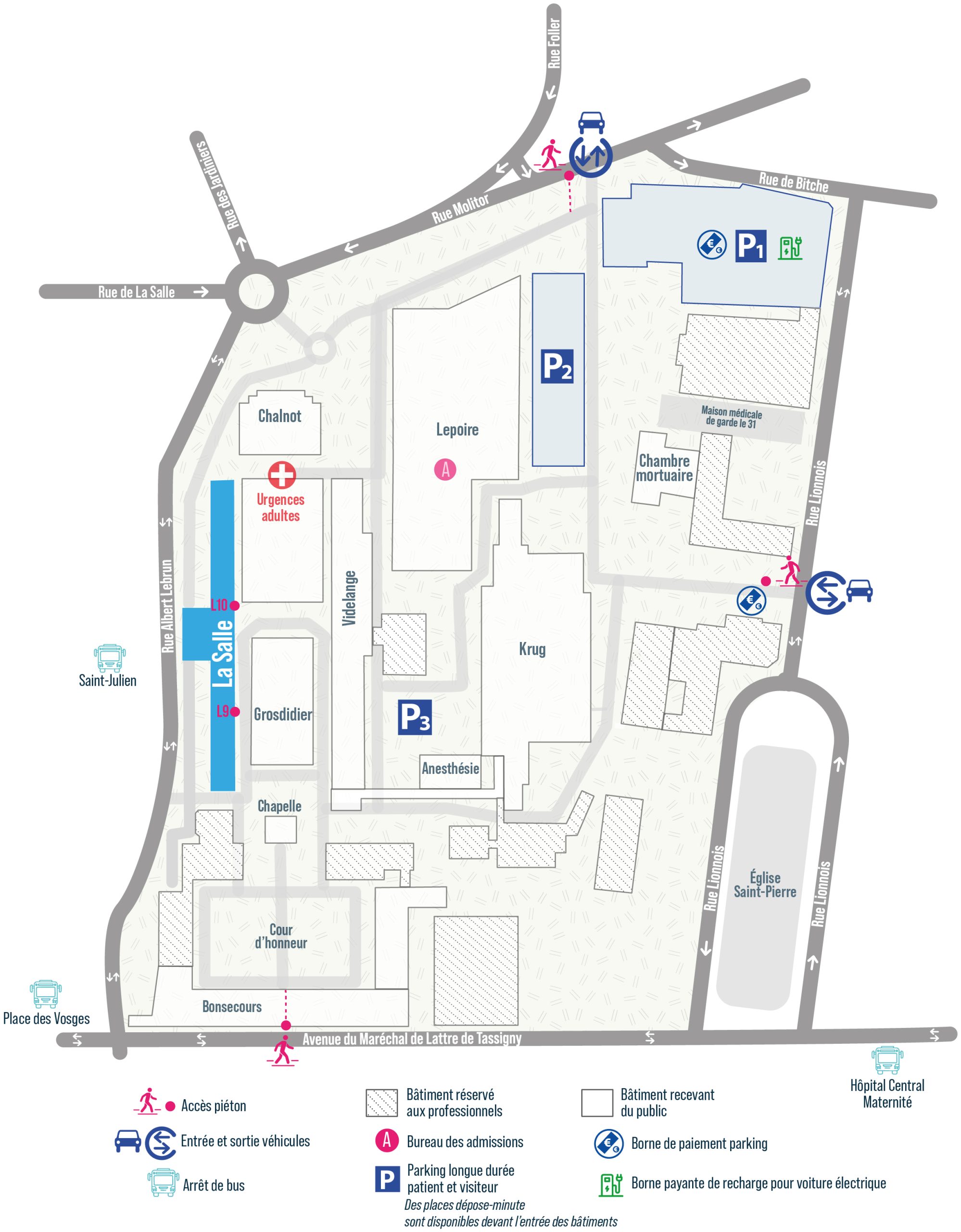 Plan du site — Pavillon Collinet de la Salle – Hôpital Central