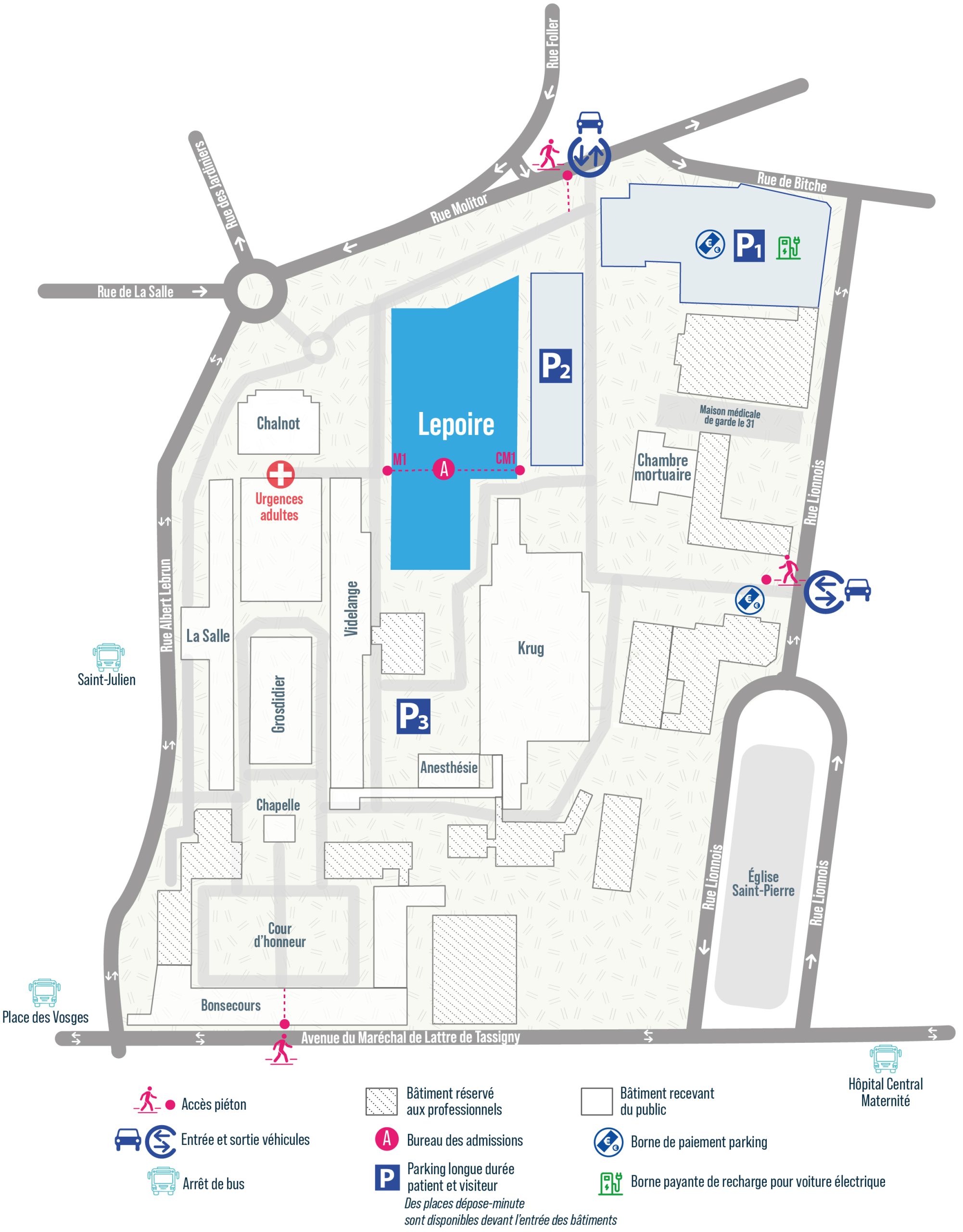 Plan du site — Bâtiment Lepoire – Hôpital Central