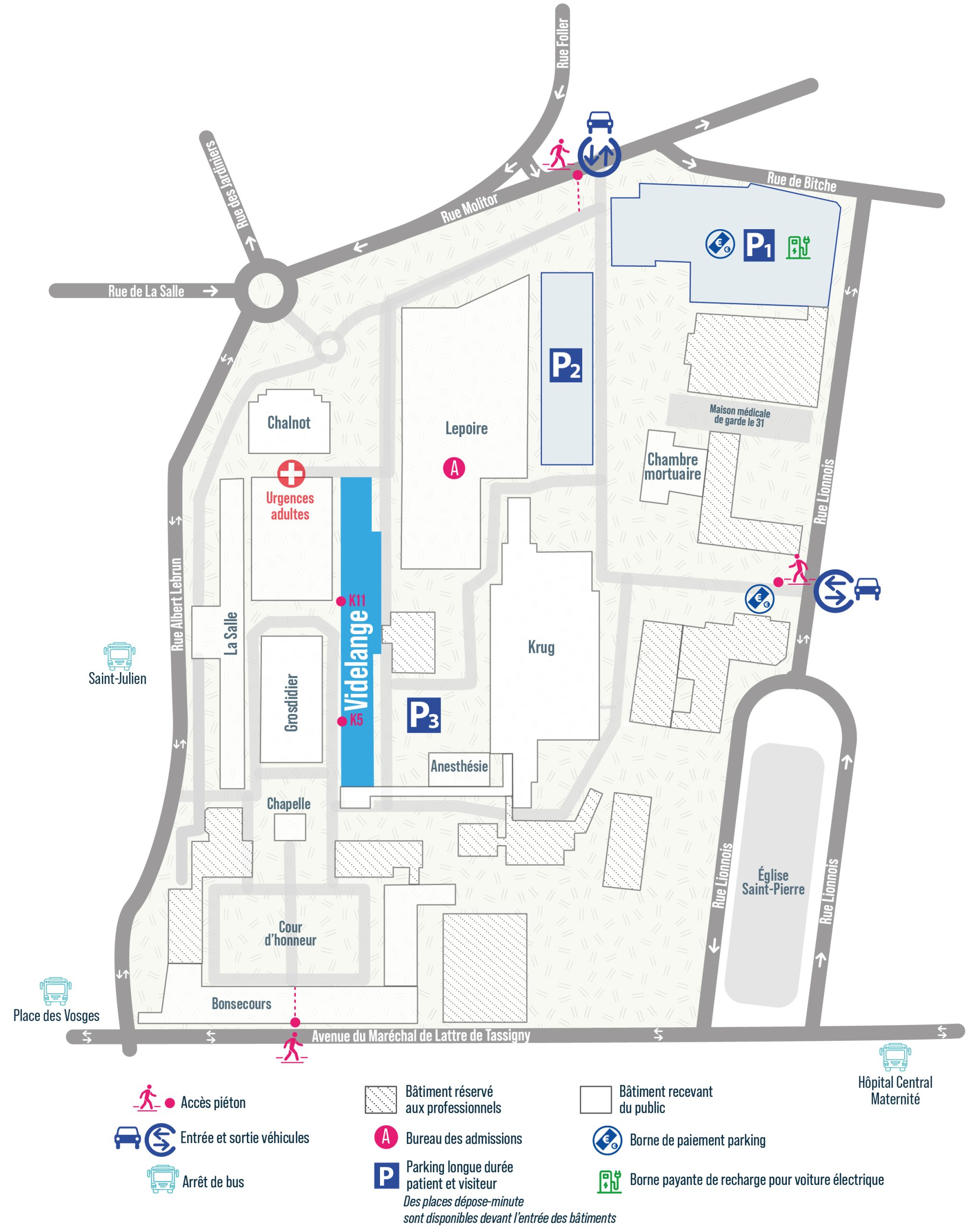 Plan du site — Pavillon Videlange – Hôpital Central