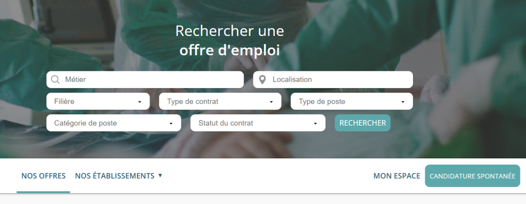 Capture d'écran du site internet des offres d'emploi du CHRU de Nancy