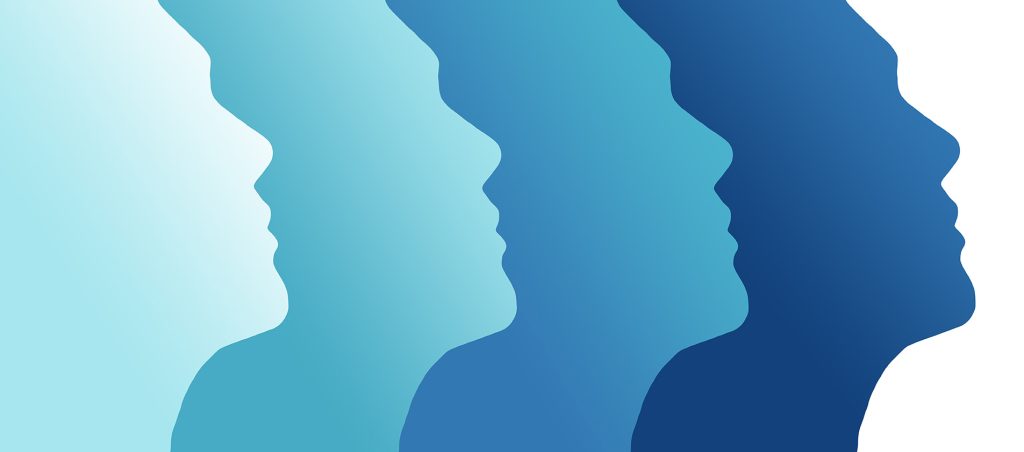 Illustration avec une rangée de visages en silhouettes