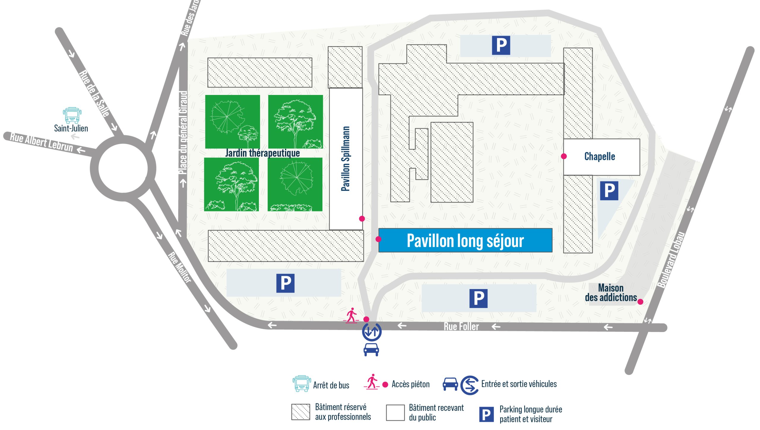 Plan du site — Pavillon Long séjour – Hôpital Saint-Julien