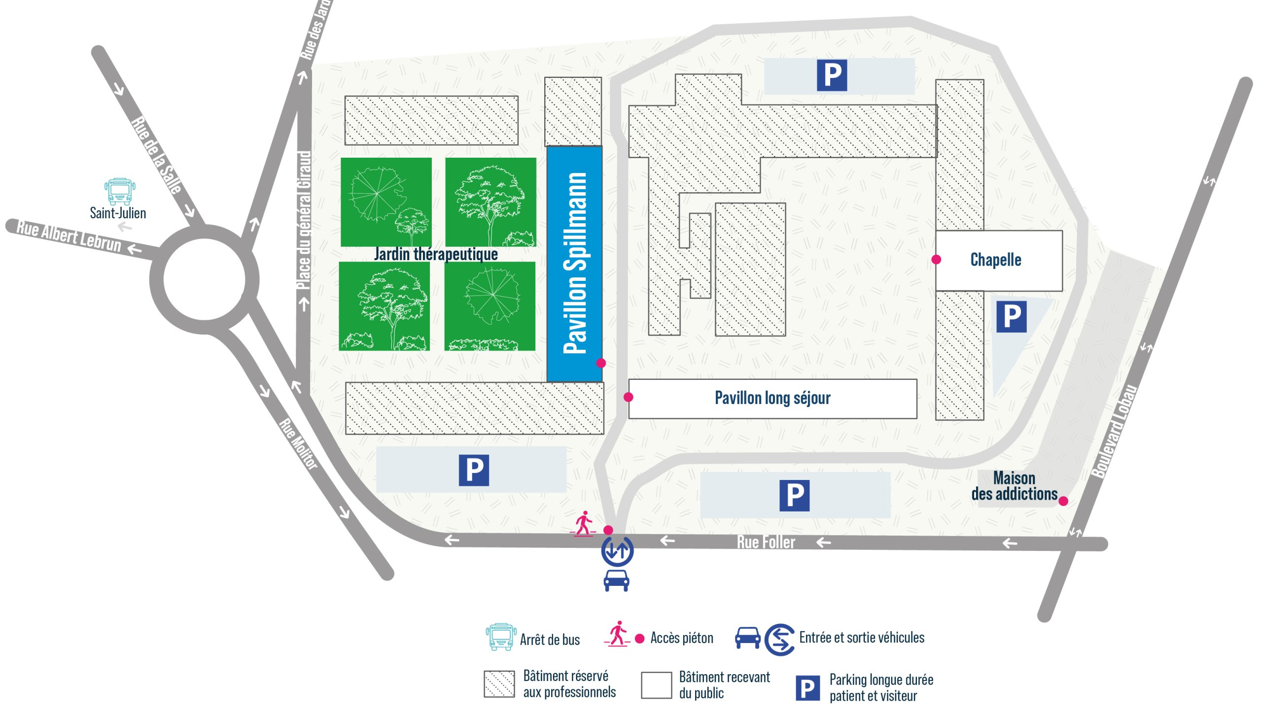 Plan du site — Pavillon Spillman – Hôpital Saint-Julien