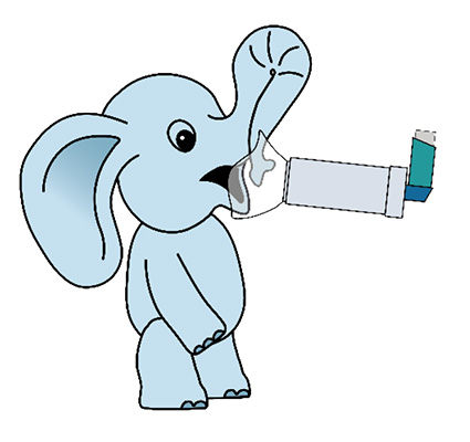 dessin de l'éléphant personnage du programme qui réalise un traitement contre l'asthme