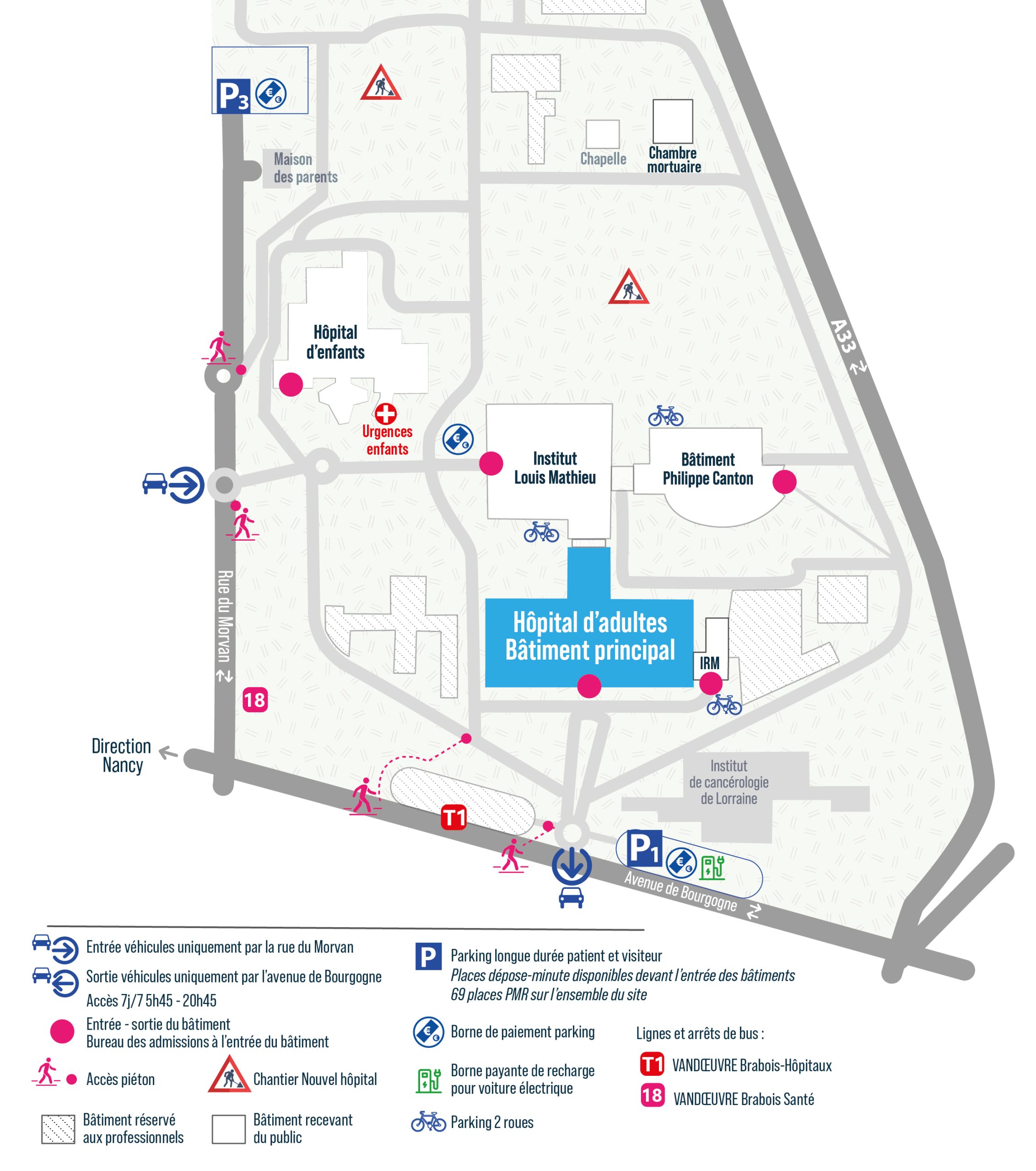 Plan du site — Hôpital d&rsquo;adultes / bâtiment principal – Hôpitaux de Brabois