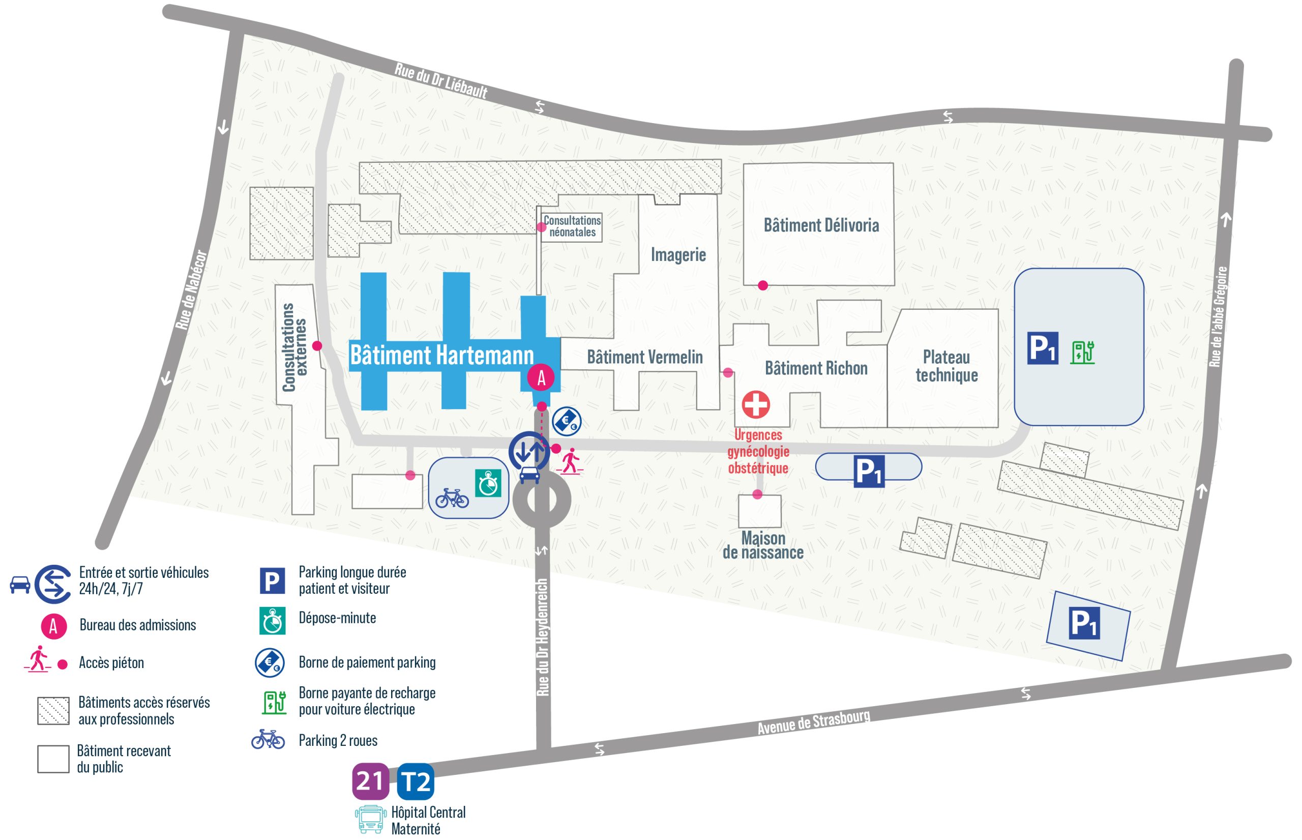 Plan du site — Bâtiment Hartemann – Maternité régionale