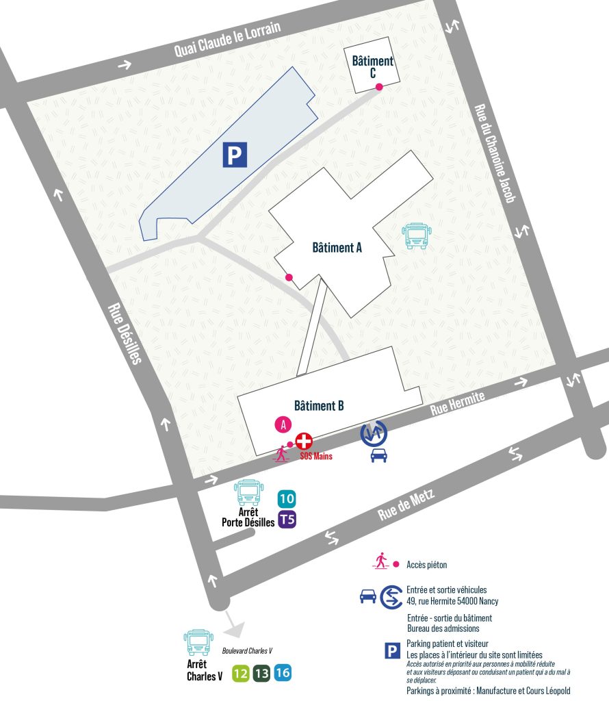 plan de stationnement au centre chirurgical Émile Gallé